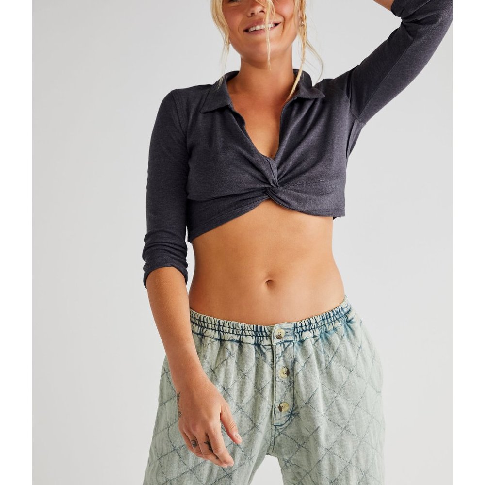NWT Free People Summer Romance Polo / Black